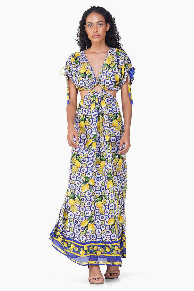 Citrus Lemon Lurex Print Dress S Citrus Lemon Lurex Print Dress S