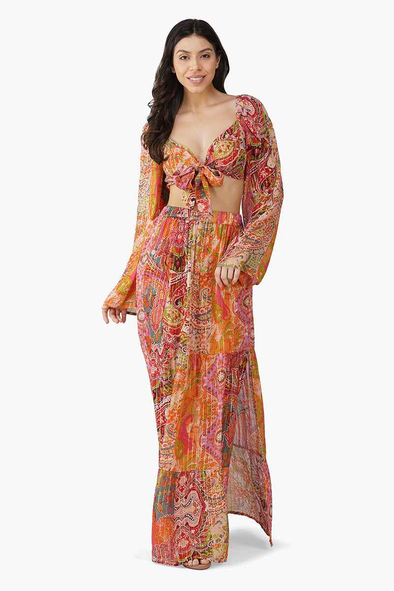 Multi Palm Paisley Front Tie Top