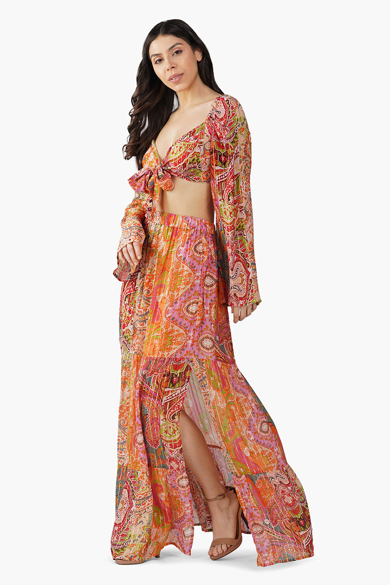 Multi Palm Paisley Front Tie Top