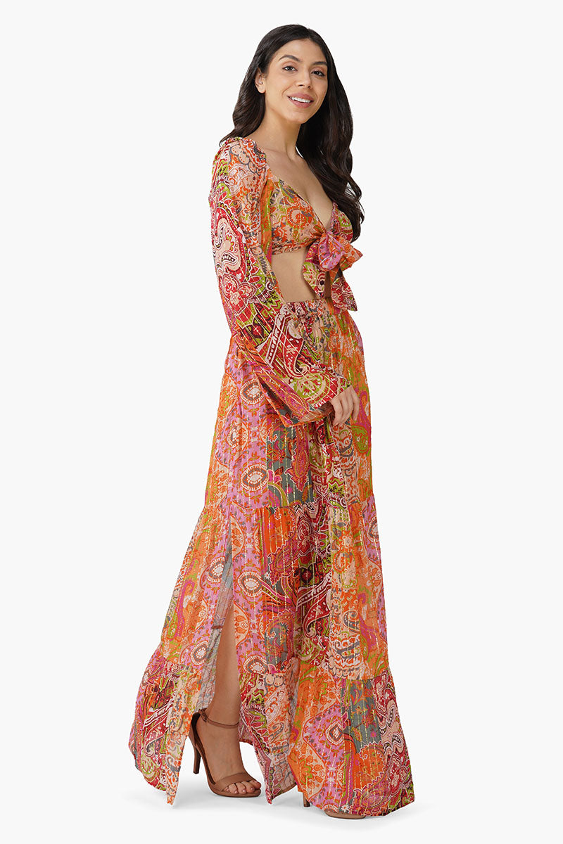 Multi Palm Paisley Front Tie Top