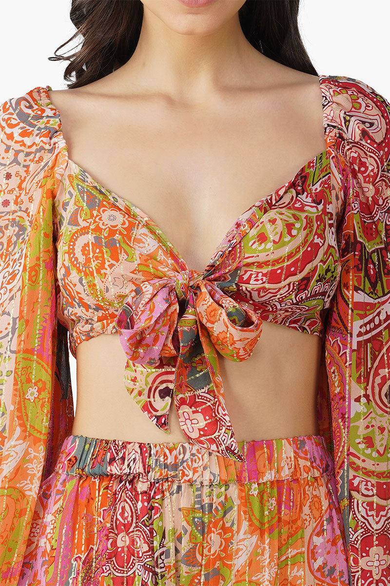 Multi Palm Paisley Front Tie Top