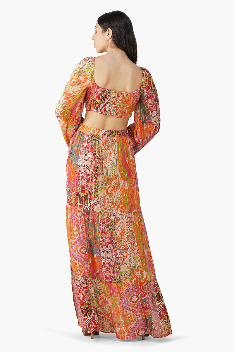 Multi Palm Paisley Front Tie Top