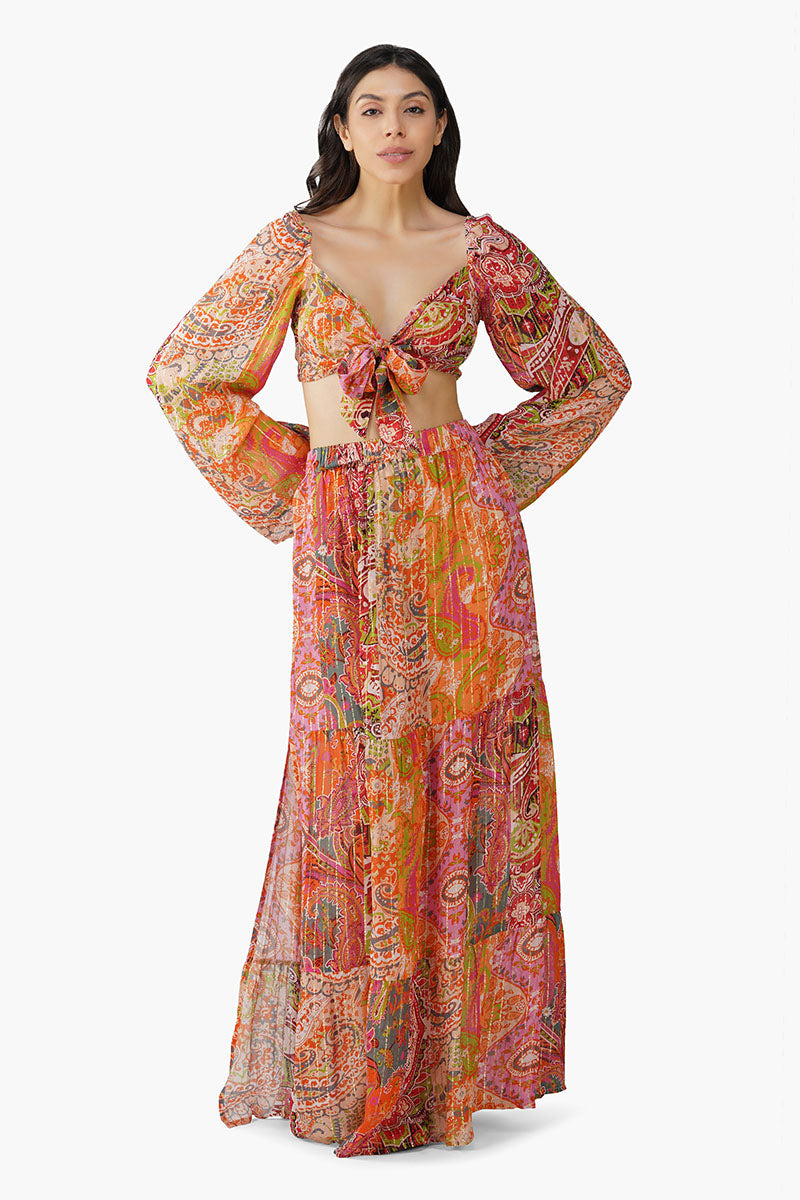 Multi Palm Paisley Tiered Skirt