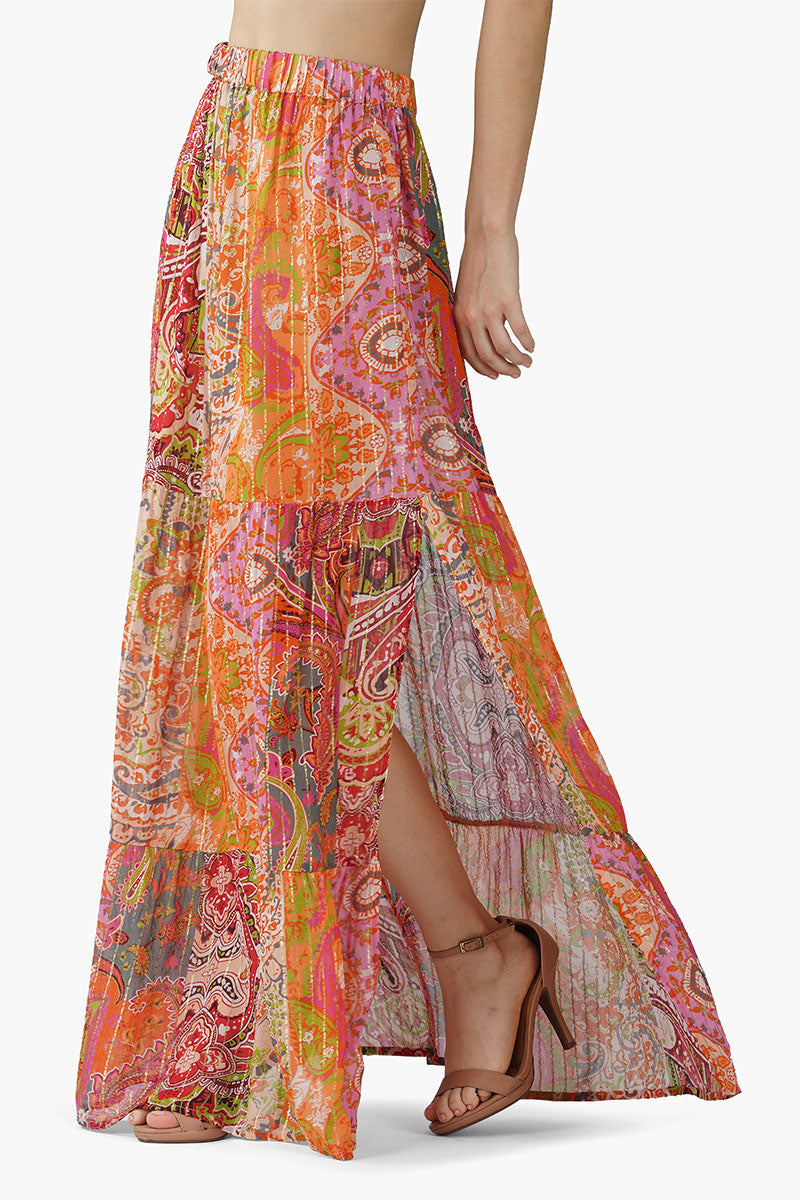 Multi Palm Paisley Tiered Skirt