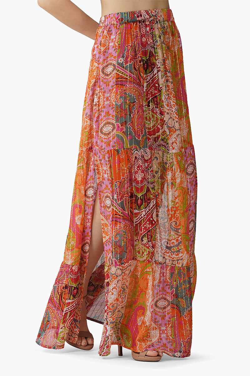 Multi Palm Paisley Tiered Skirt