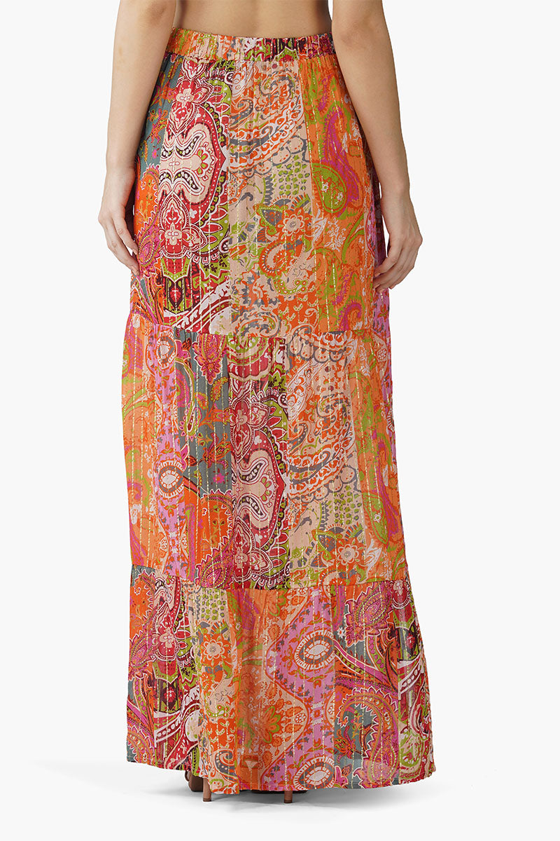 Multi Palm Paisley Tiered Skirt