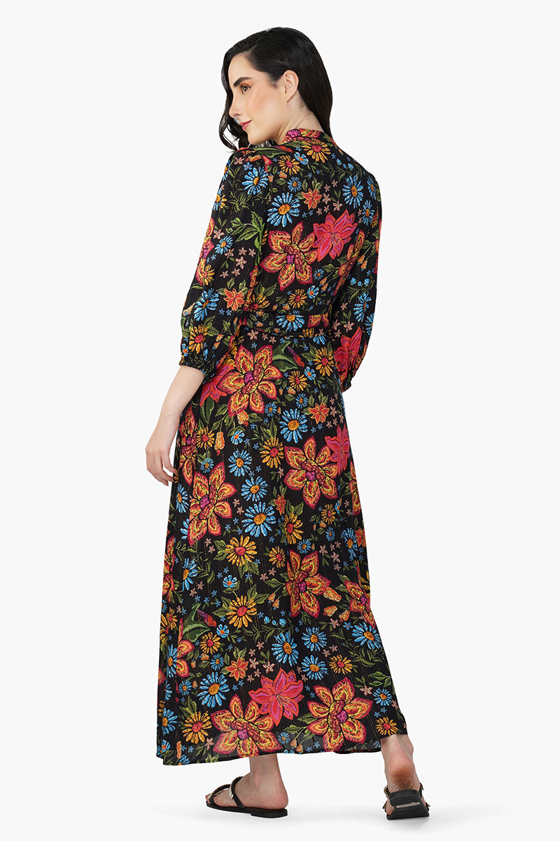 Black Multi Floret Shirt Dress