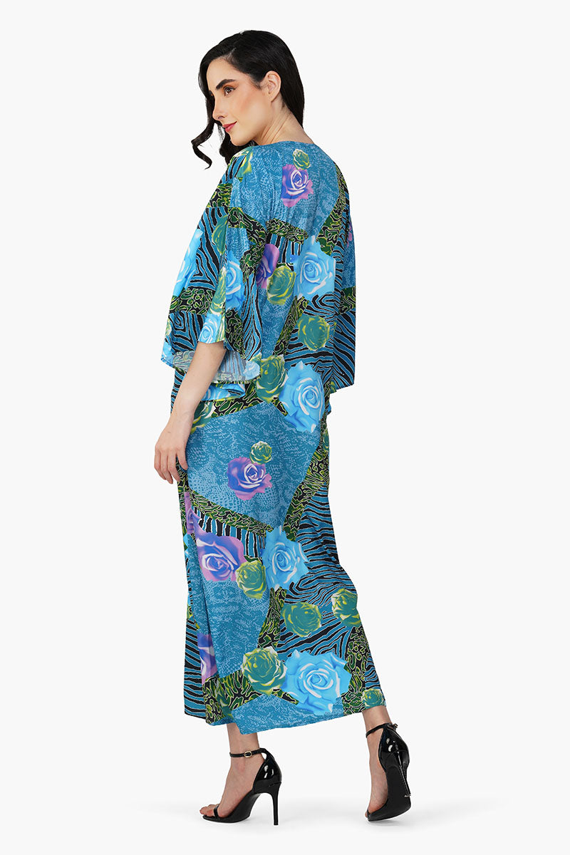Blue Carribean Floral Printed Maxi Dress