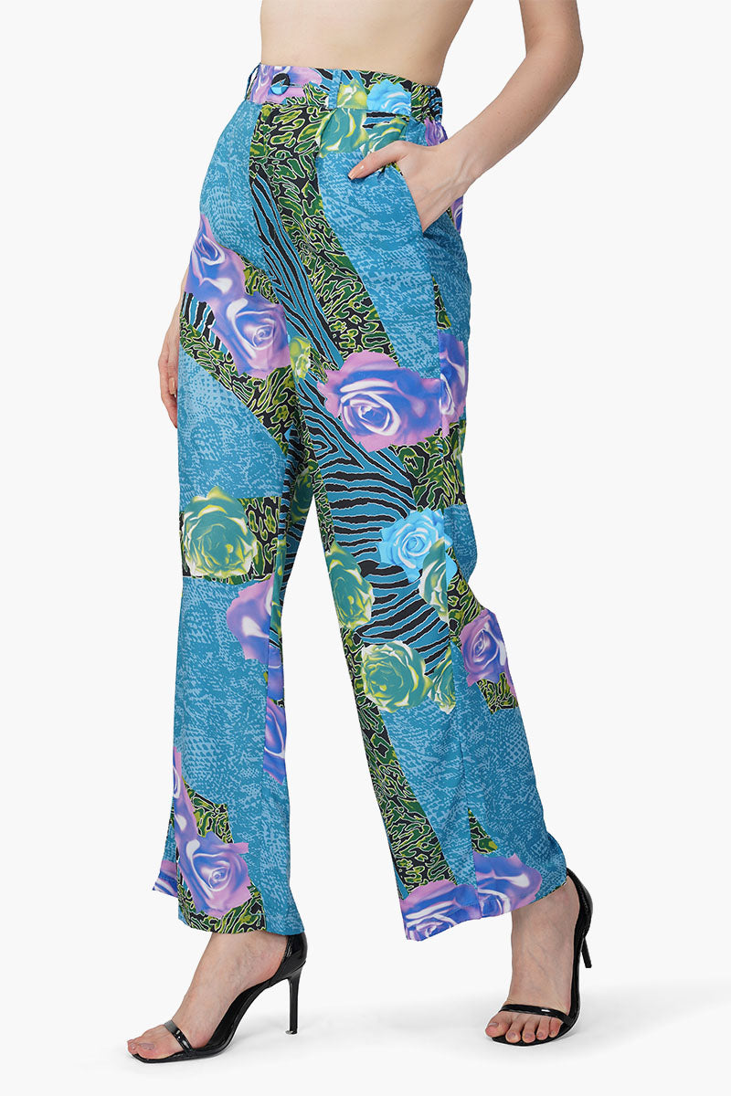 Blue Carribean Floral Printed Pant