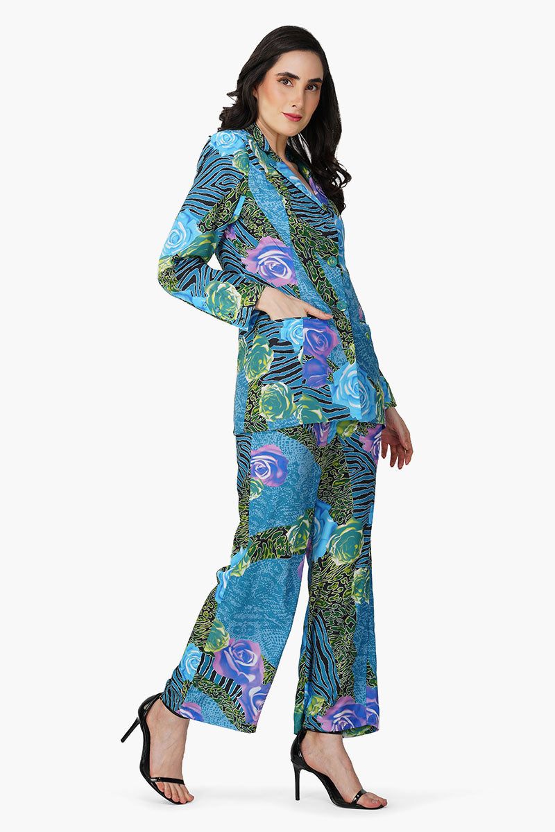 Blue Carribean Floral Printed Blazer
