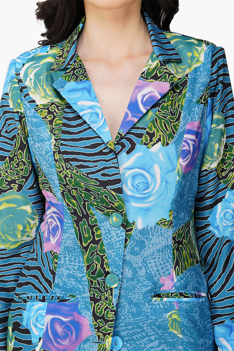 Blue Carribean Floral Printed Blazer