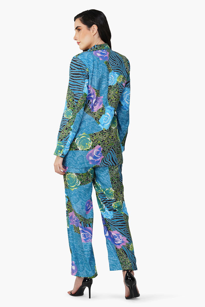 Blue Carribean Floral Printed Blazer