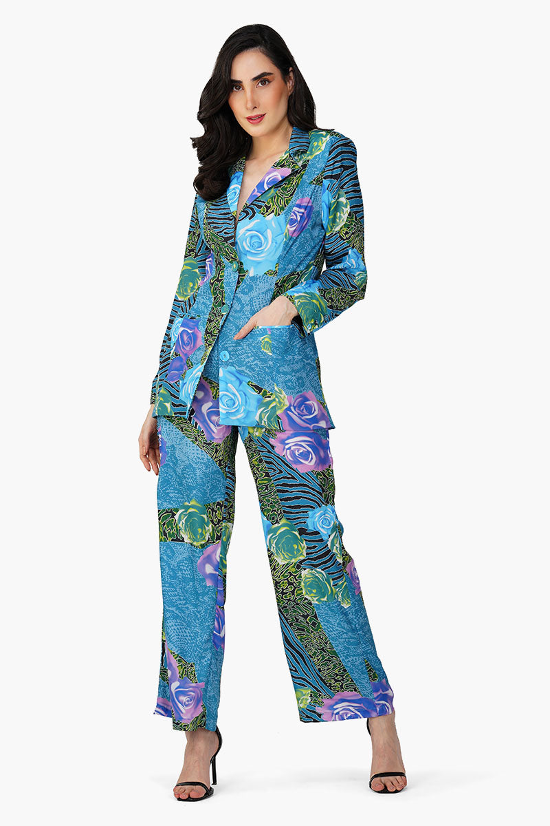 Blue Carribean Floral Printed Blazer