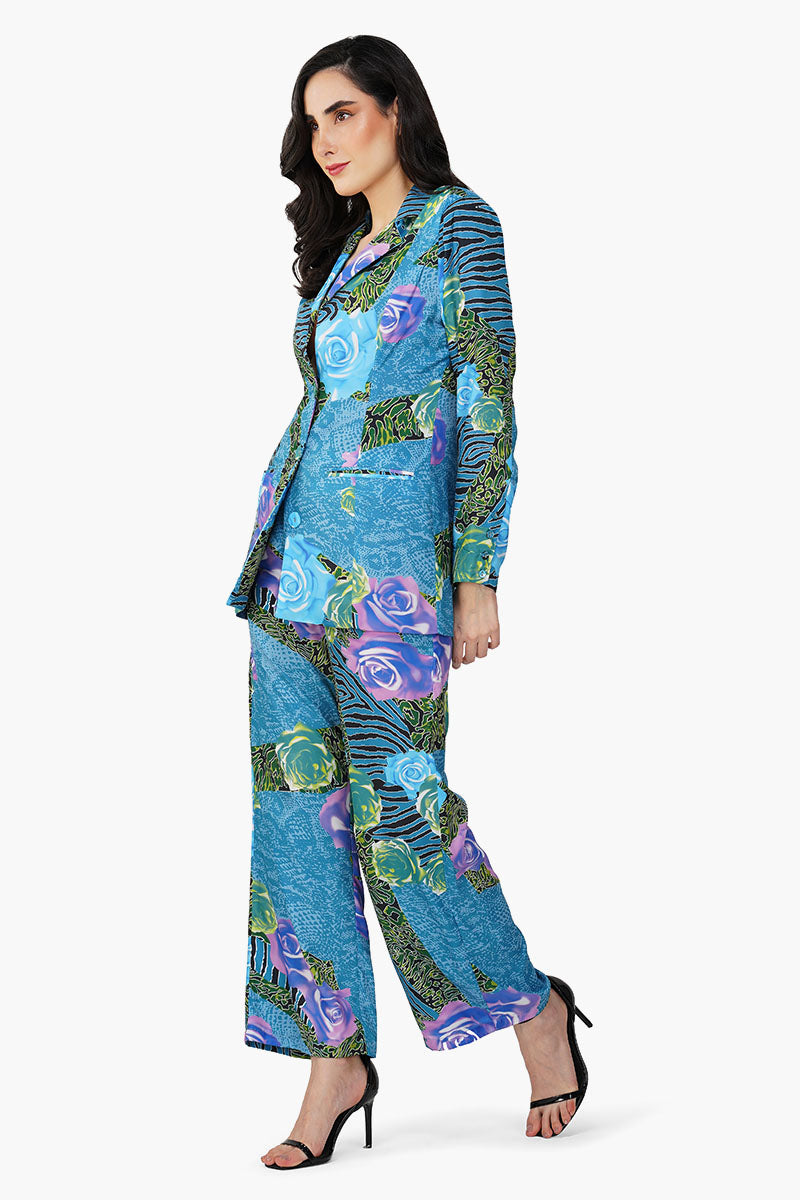 Blue Carribean Floral Printed Blazer