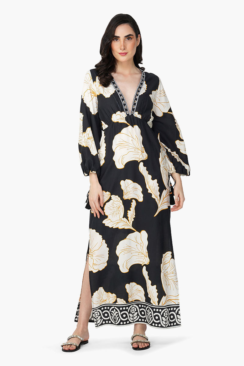 Black And White Floral Daze Printed Maxi Dress