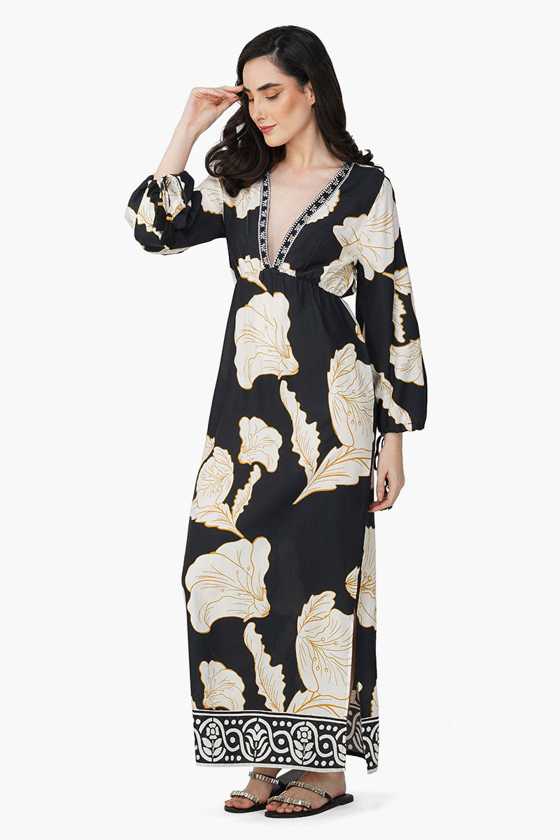 Black And White Floral Daze Printed Maxi Dress