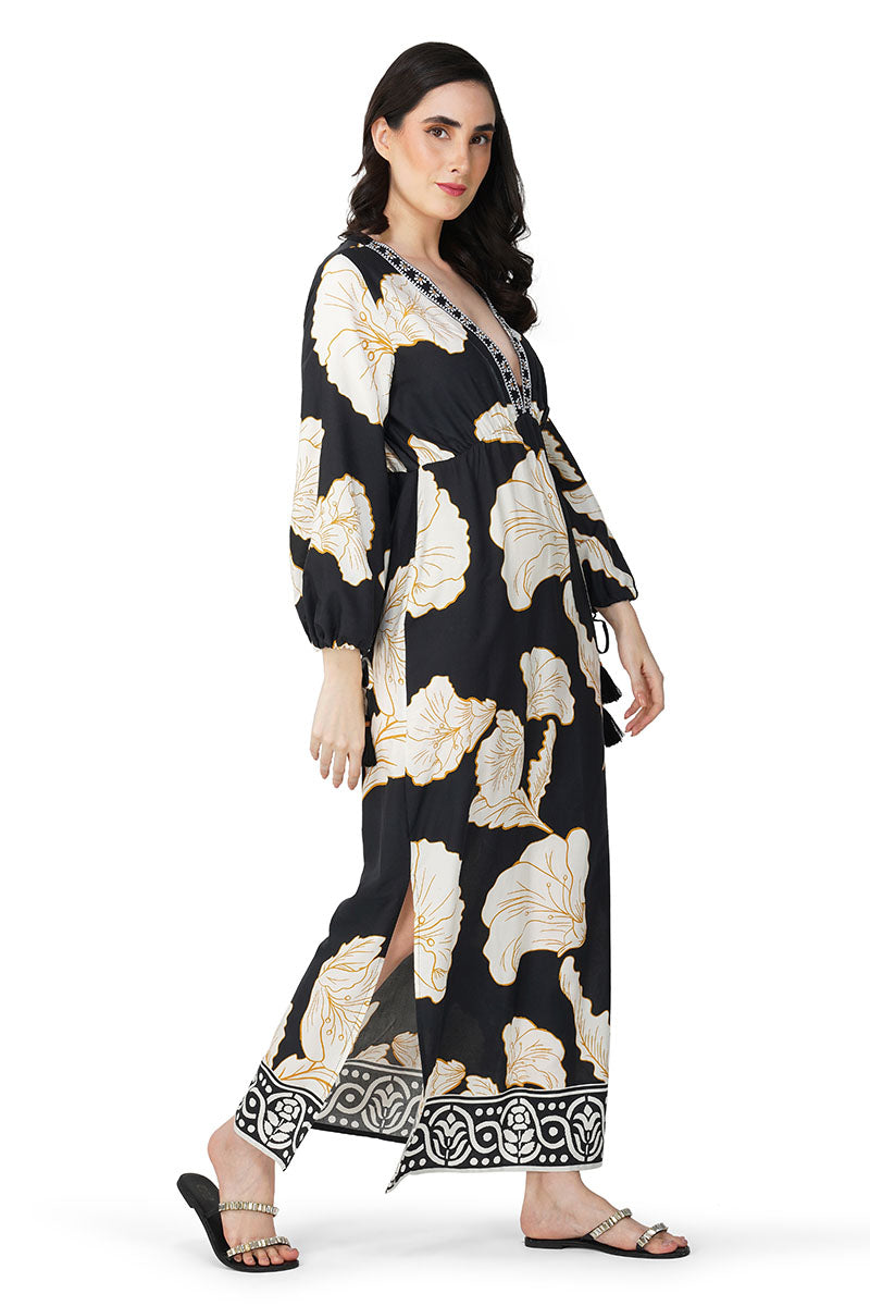 Black And White Floral Daze Printed Maxi Dress