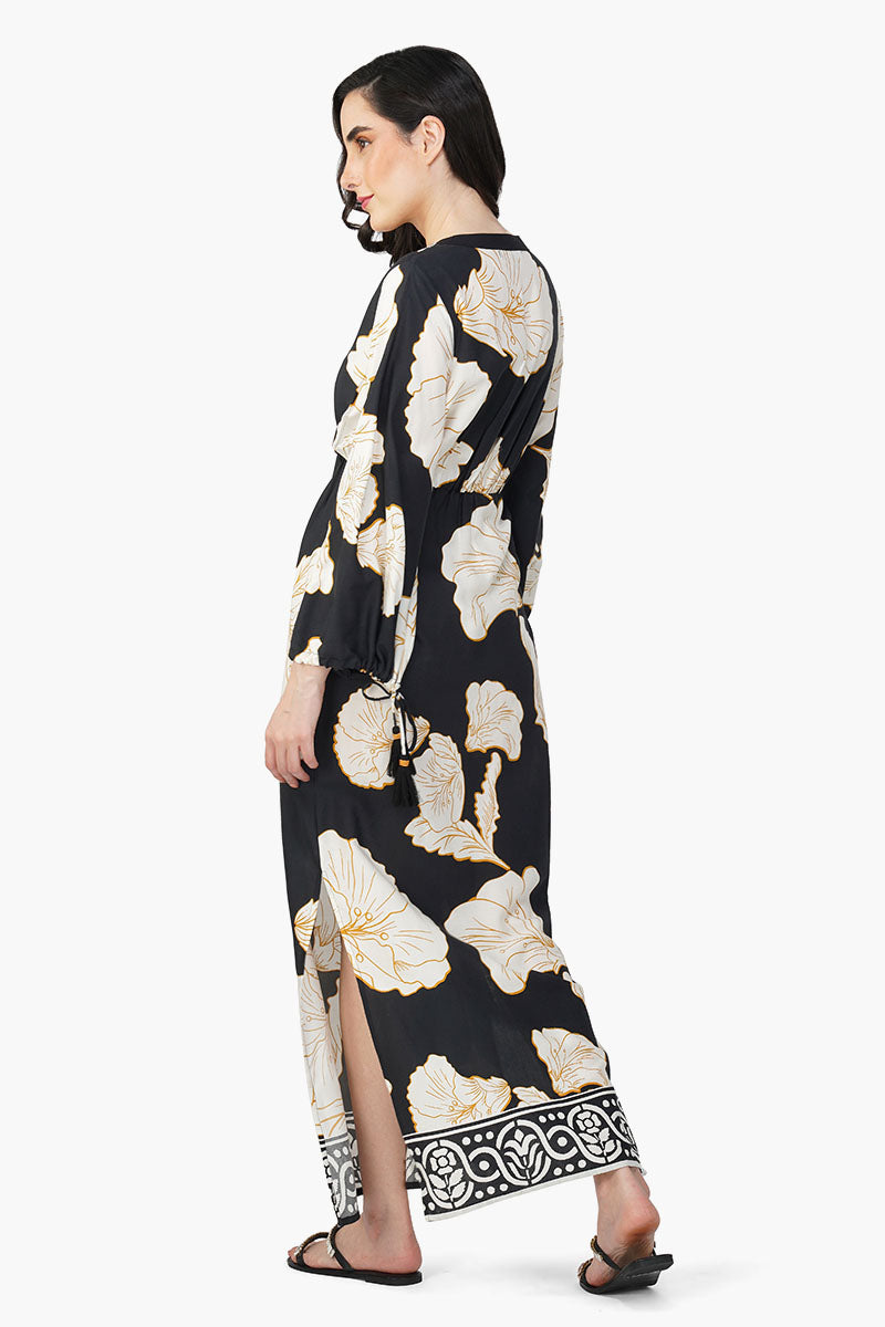 Black And White Floral Daze Printed Maxi Dress