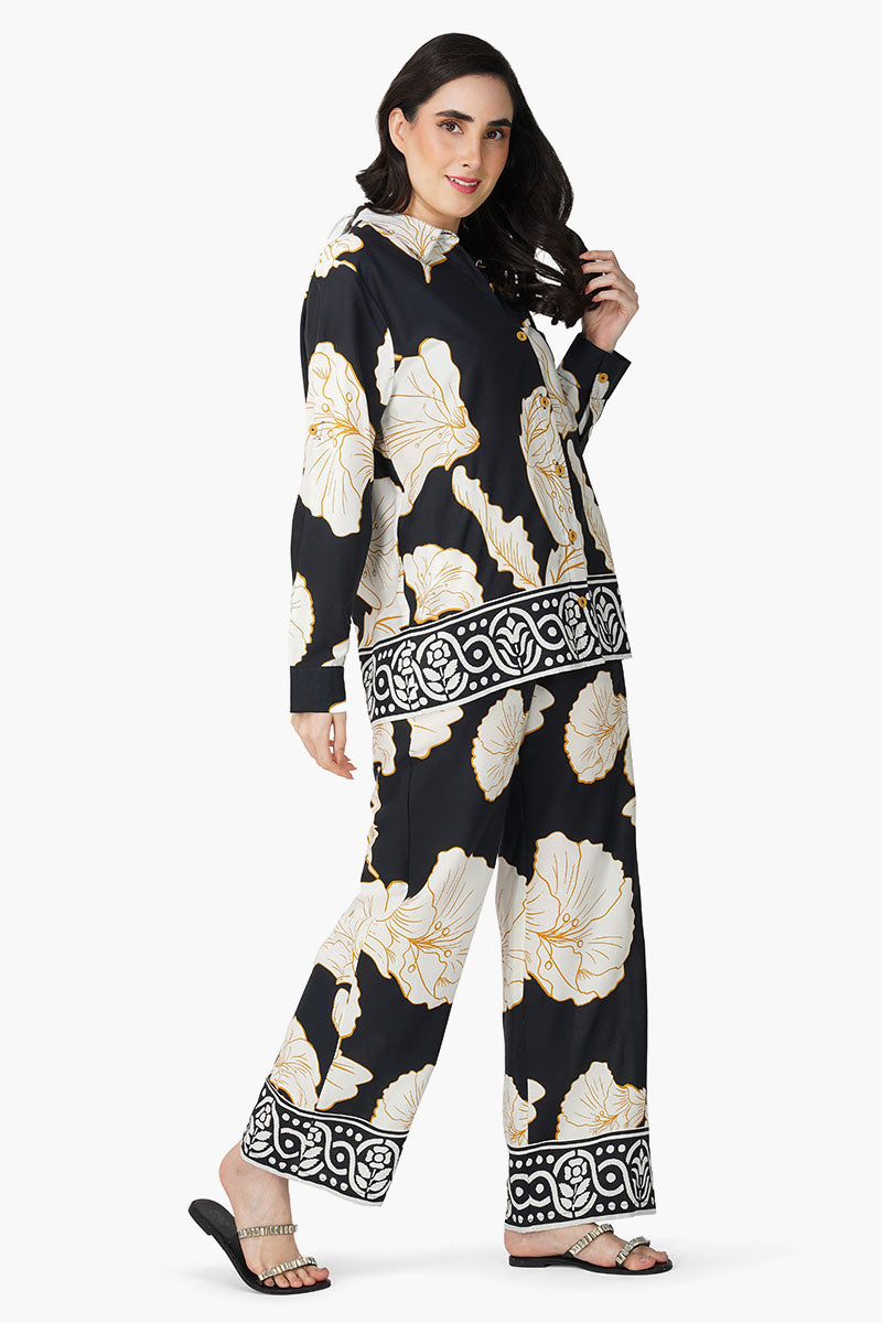 Black And White Floral Daze Printed Shirt
