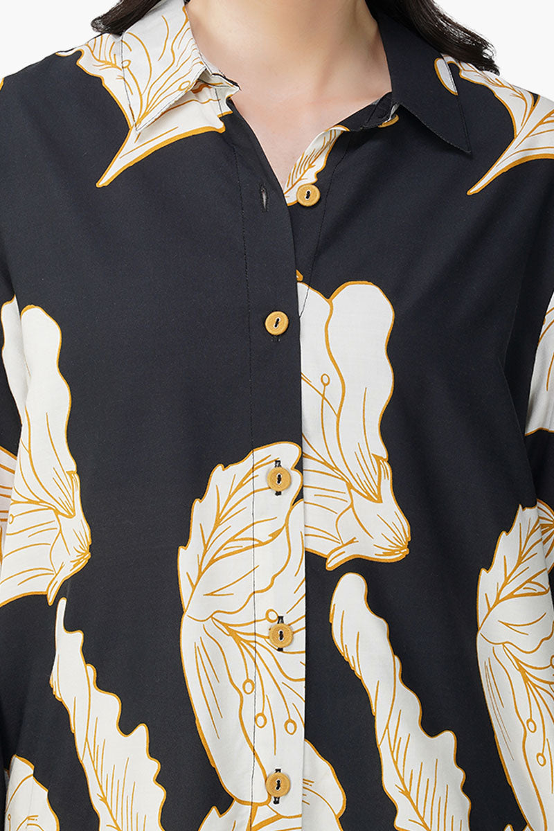 Black And White Floral Daze Printed Shirt