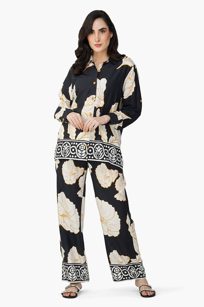 Black And White Floral Daze Printed Shirt