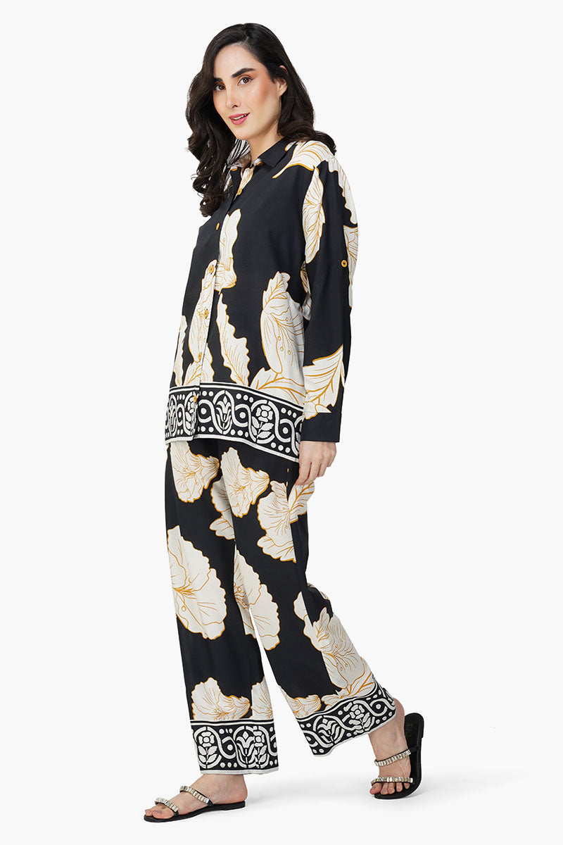 Black And White Floral Daze Printed Shirt