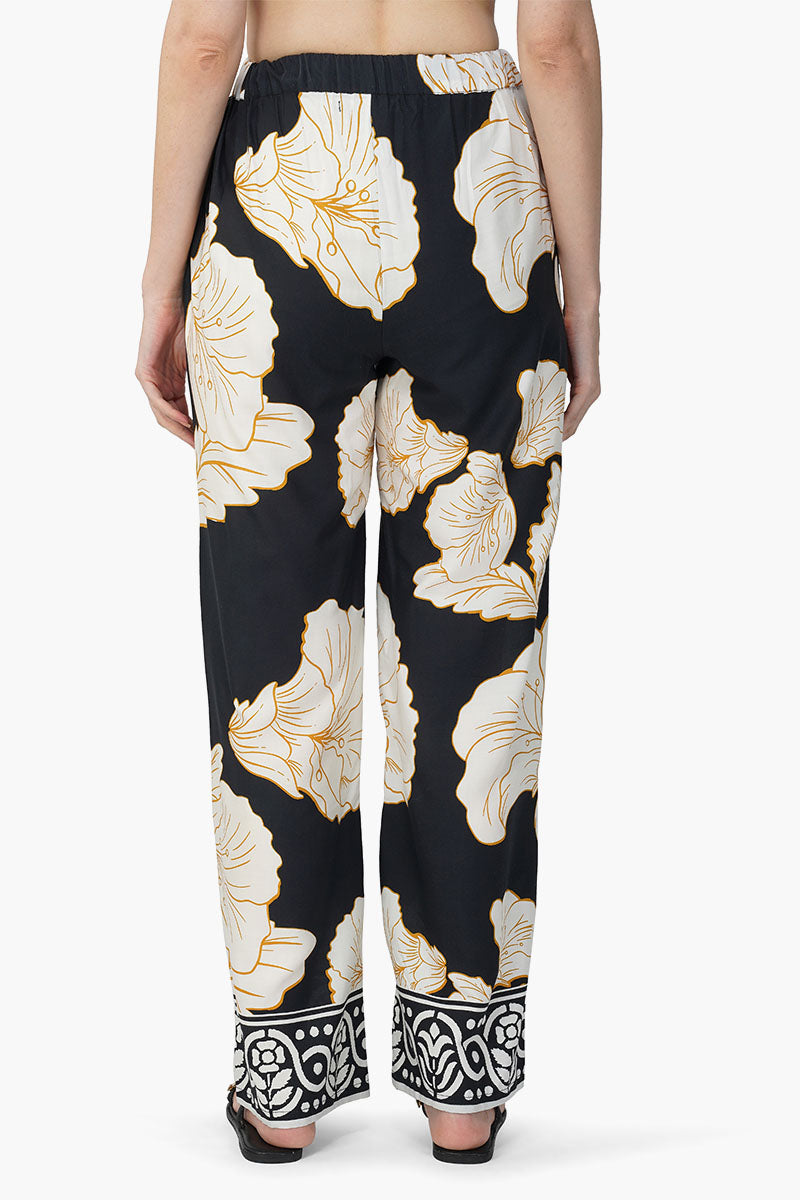 Black And White Floral Daze Printed Pants