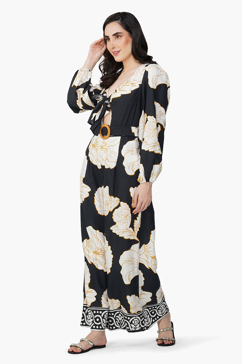 Black And White Floral Daze Printed Jumpsuit
