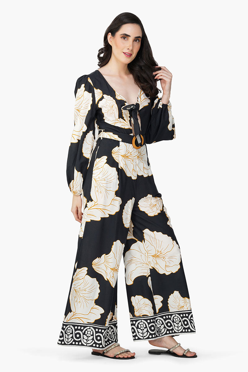 Black And White Floral Daze Printed Jumpsuit