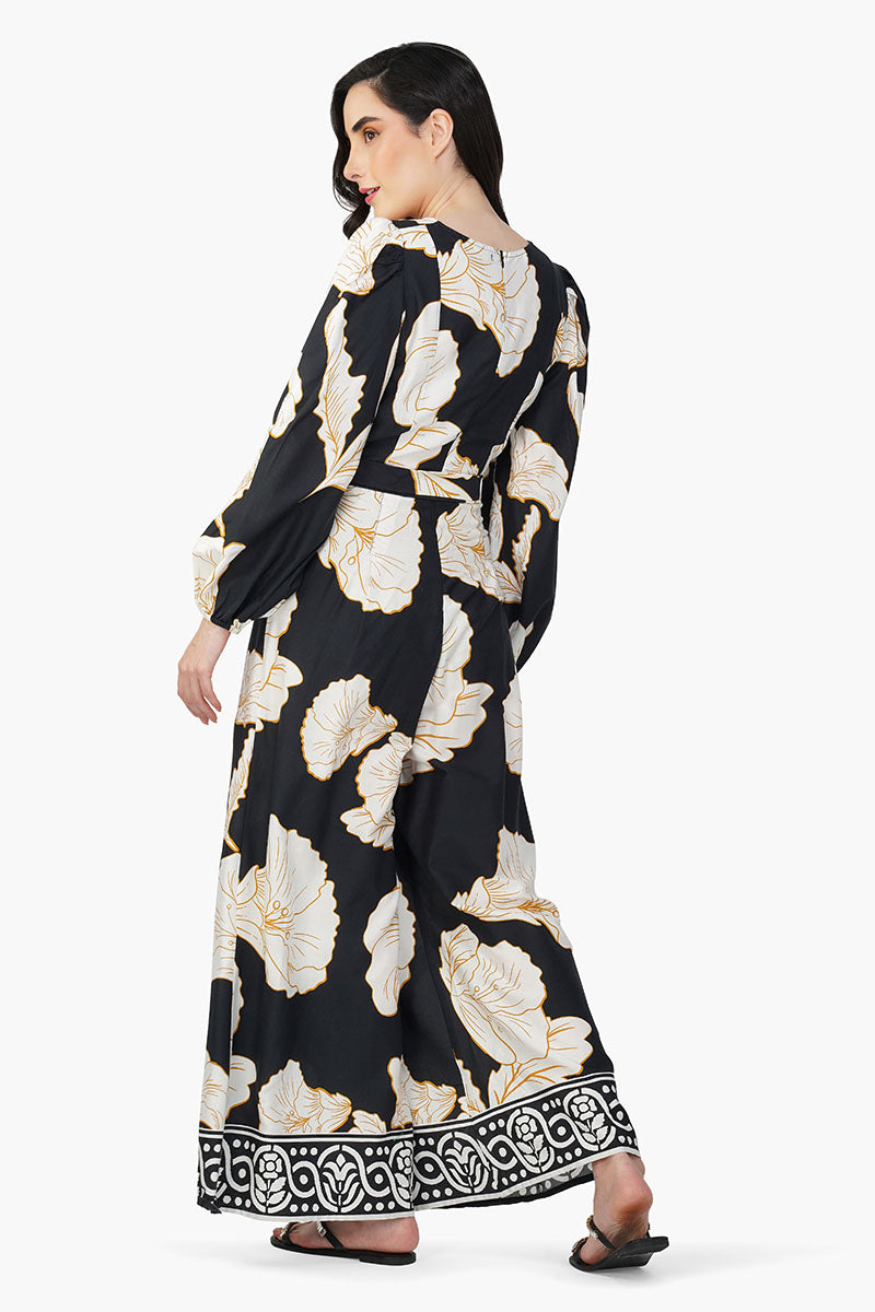 Black And White Floral Daze Printed Jumpsuit