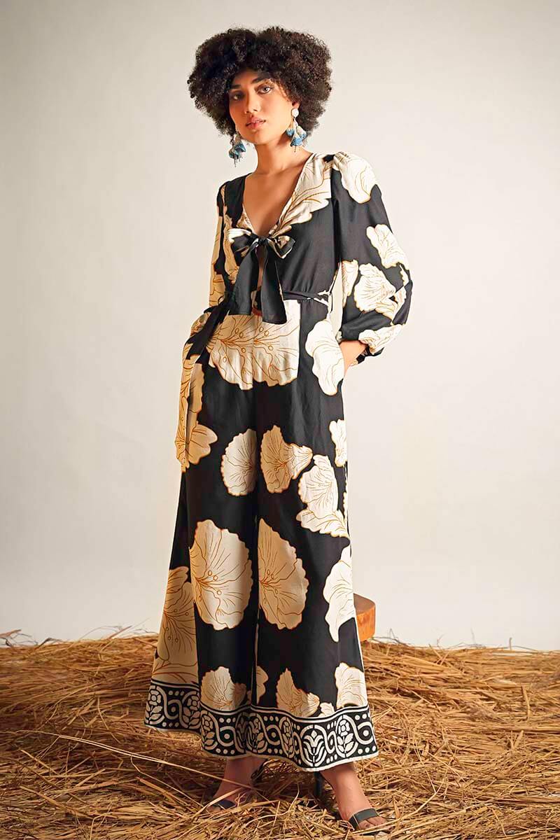 Black And White Floral Daze Printed Jumpsuit