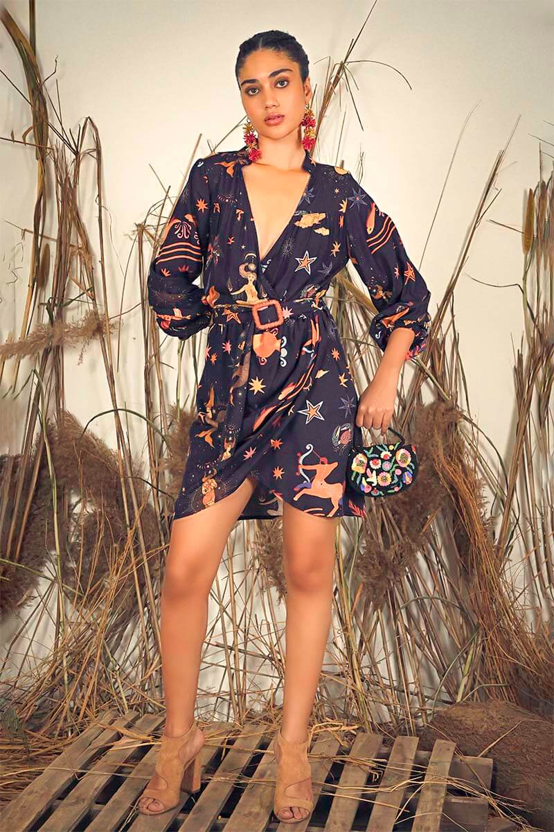 Dark Night Celestial Printed Short Dress S Dark Night Celestial Printed Short Dress S