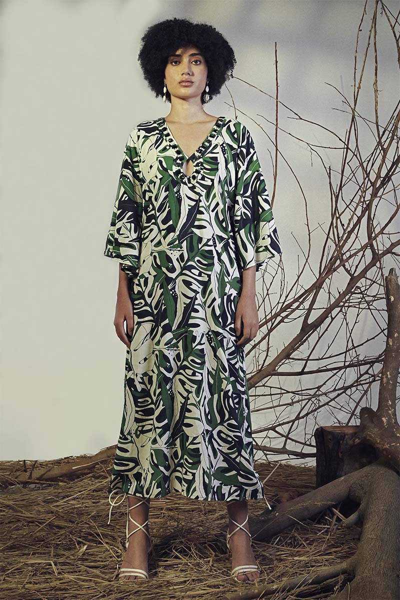green tropical maxi dress Green Tropical Maxi Shirt Dress – Luxury Resort Wear Vacation Dress main image 1