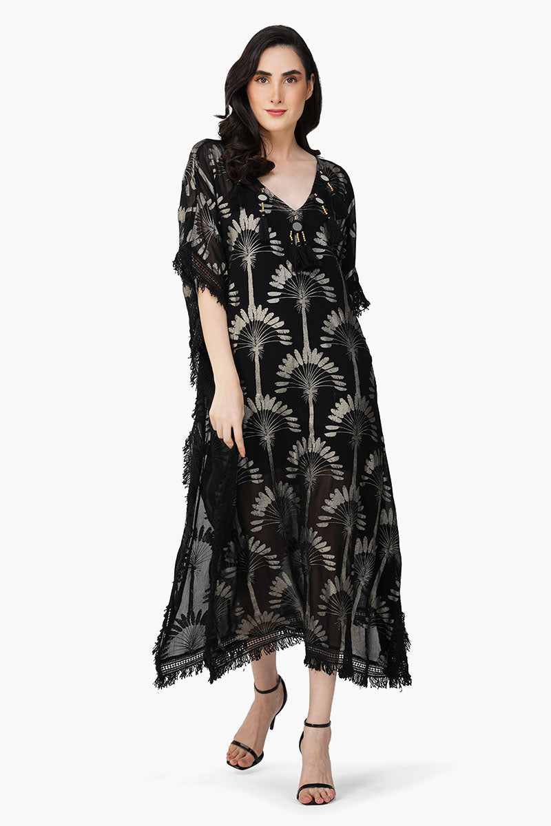 Silver Black Foil Printed Kaftan | view 1