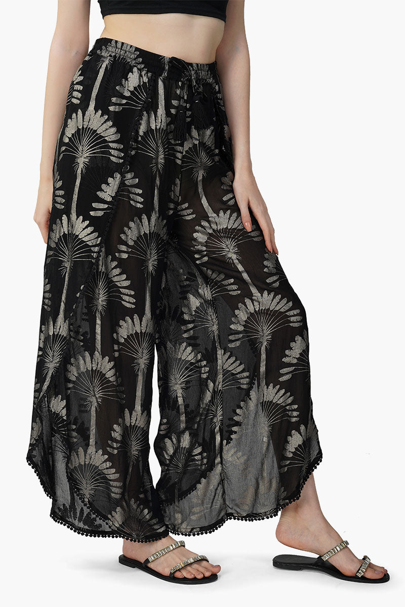 Silver Black Foil Printed Wrap Pants