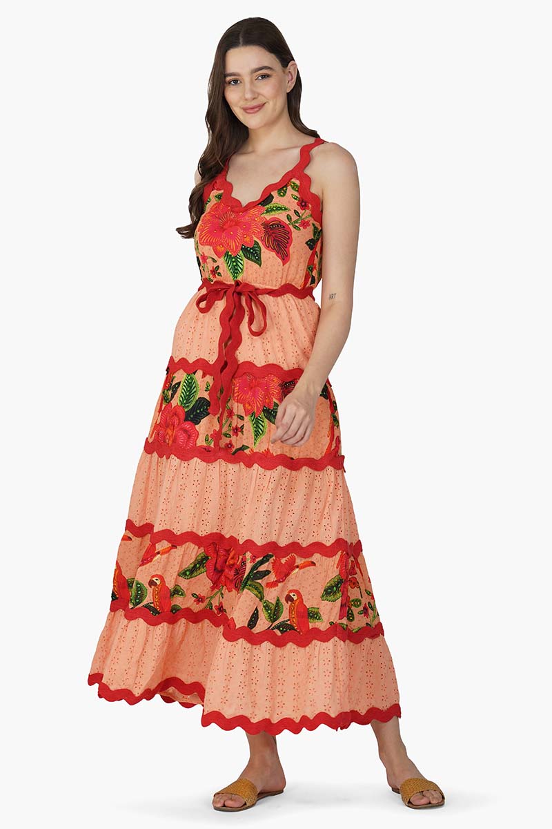 Tropical Bloom Schiffli Maxi Dress
