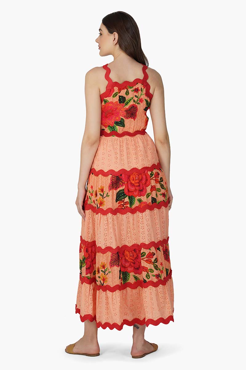 Tropical Bloom Schiffli Maxi Dress