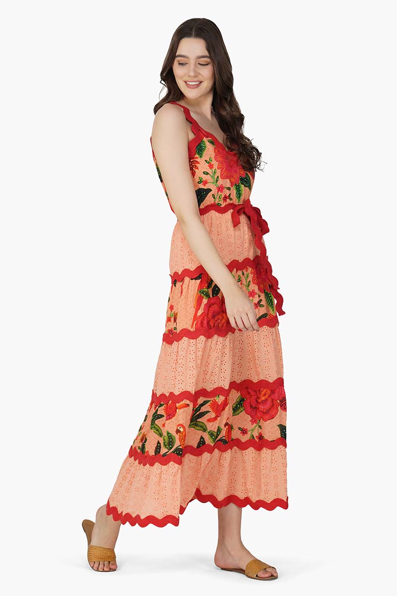 Tropical Bloom Schiffli Maxi Dress
