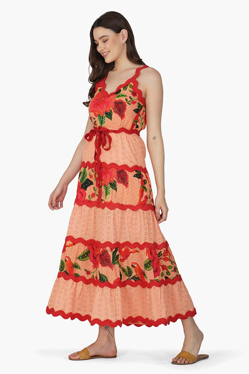 Tropical Bloom Schiffli Maxi Dress