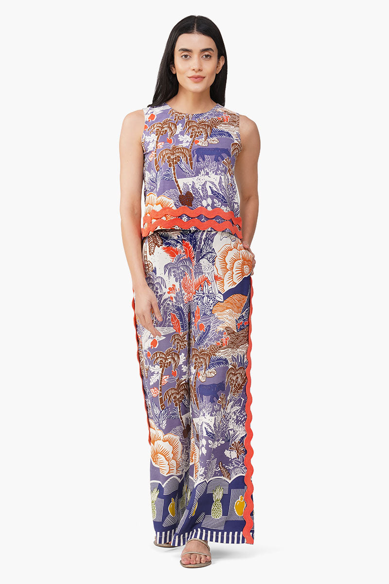 Taste of Blue Tropics Flaired Pants