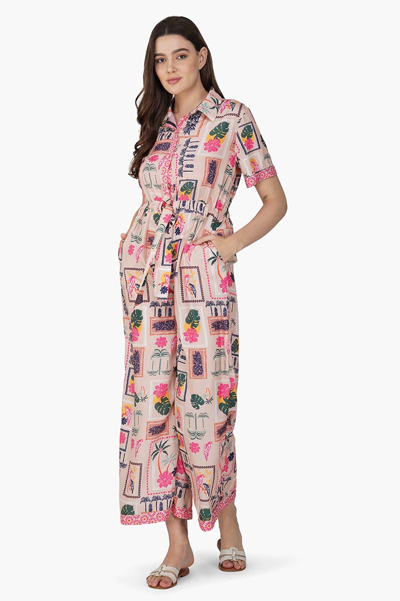 Manicured Farm Print Flaired Jumpsuit