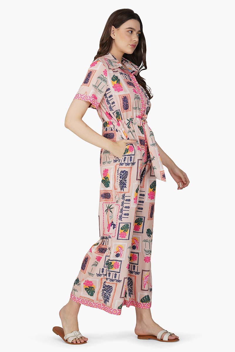 Manicured Farm Print Flaired Jumpsuit