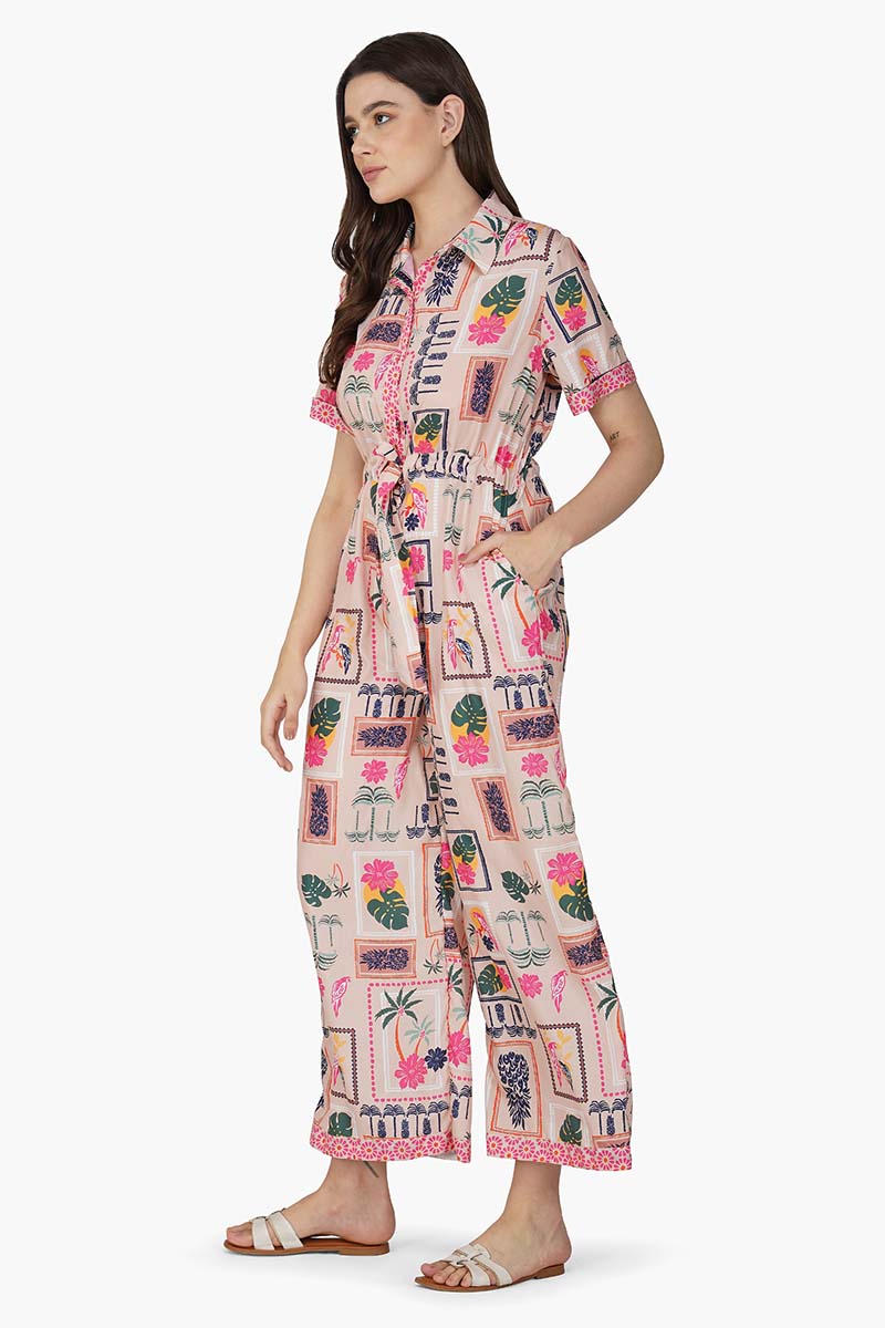 Manicured Farm Print Flaired Jumpsuit