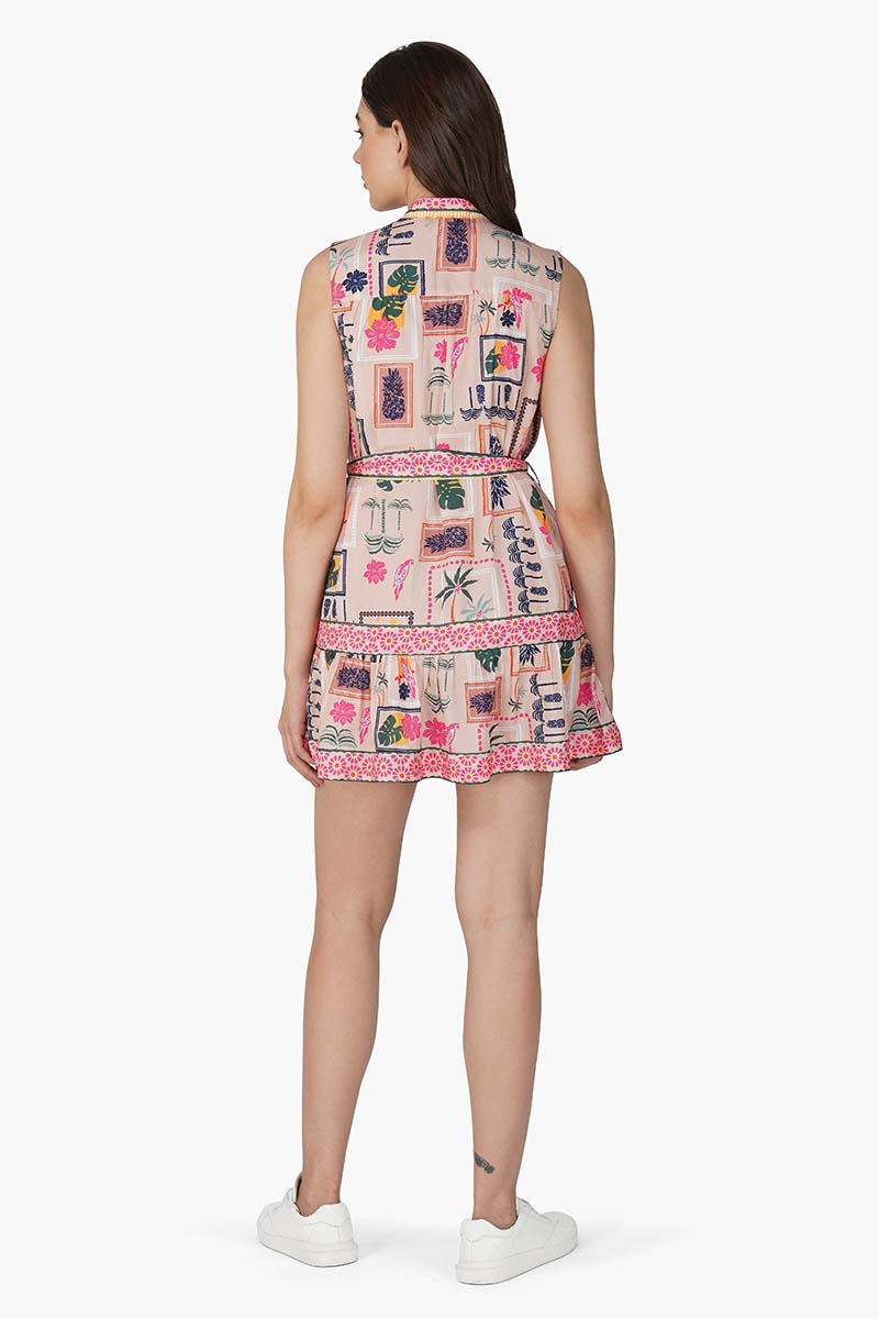 Manicured Farm Print Mix match Embellished Short Dress