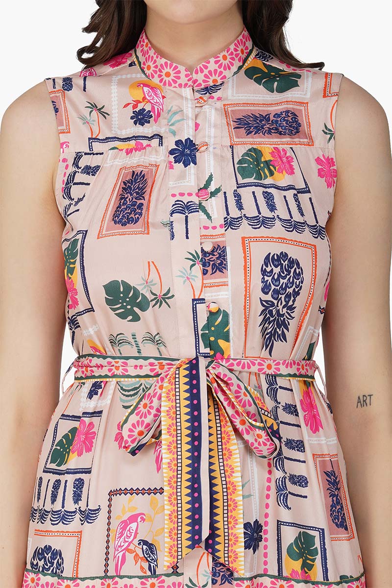 Manicured Farm Print Mix match Embellished Short Dress