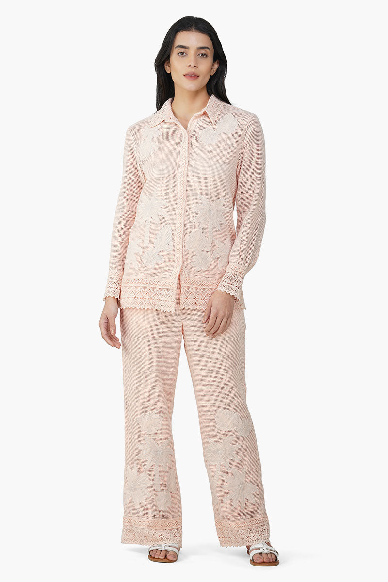 Summer Palm Patch Crochet Shirt