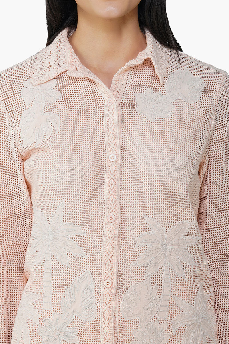 Summer Palm Patch Crochet Shirt