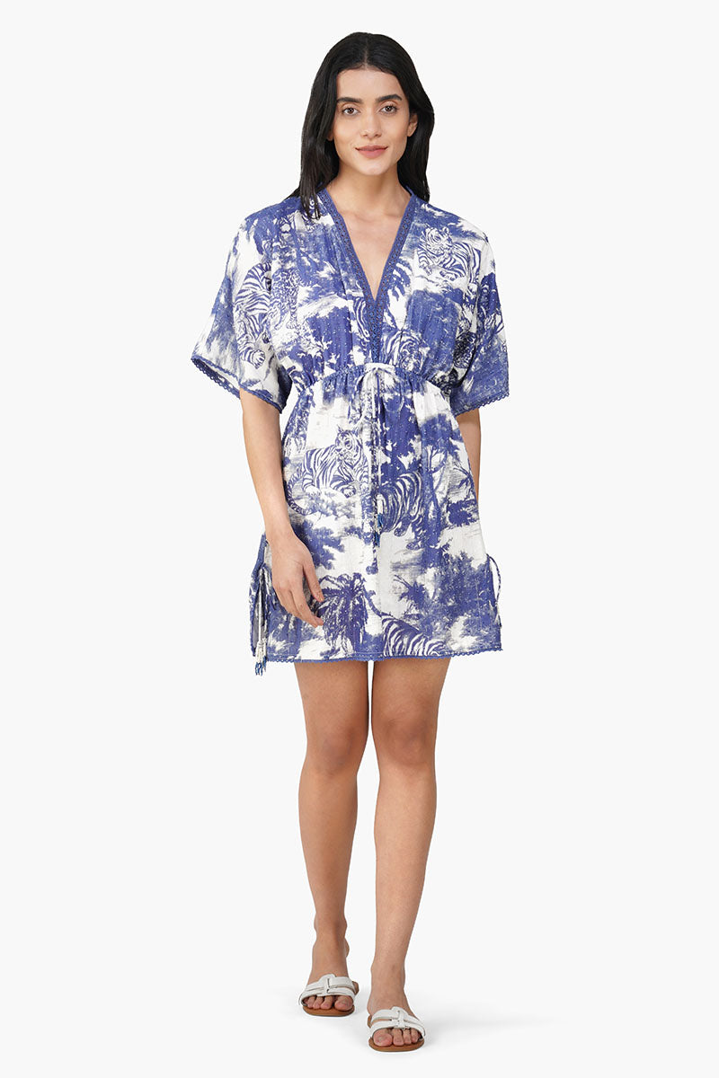 Midnight Blue Jungle Printed Short Dress