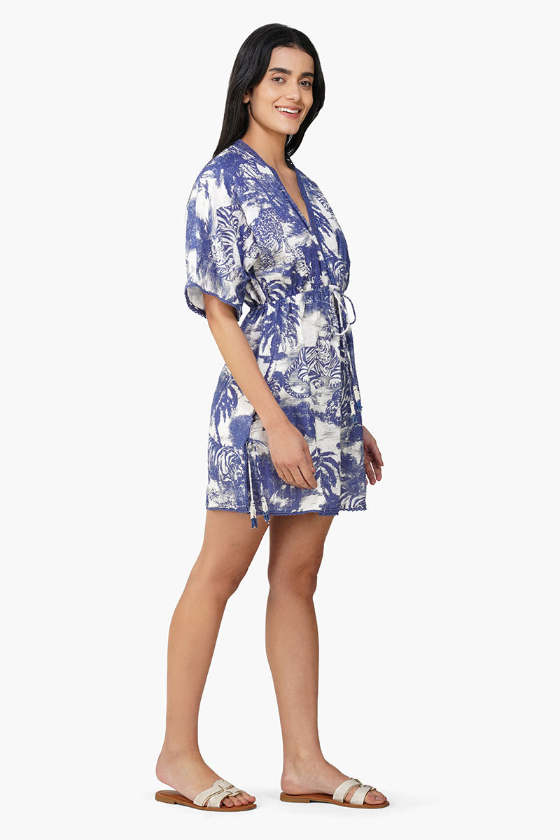 Midnight Blue Jungle Printed Short Dress