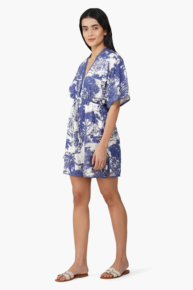 Midnight Blue Jungle Printed Short Dress